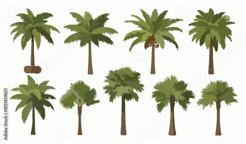 Tropical Palm Tree Vector Set Exotic Island Trees Isolated on White