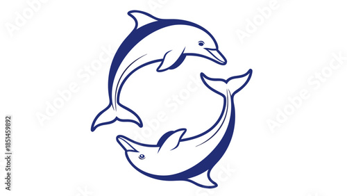 Two Playful Blue Dolphins Circular Design Vector Illustration