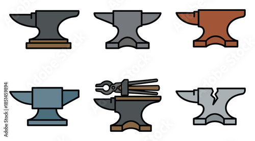 Variety of anvils and a blacksmith tools vector image. Profession, metalworking, industry concept.
