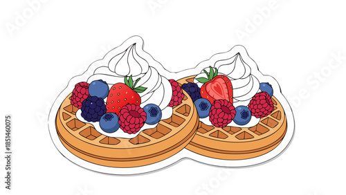 Two Berry Waffles with Whipped Cream Illustration