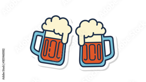 Two Beer Mugs Clinking - Flat Icon Sticker