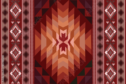 red and yellow background. Navajo tribal vector seamless pattern. Ethnic south western decor style. Boho geometric ornament. Art ornament print. Design for carpet. Illustration. Wallpaper.rug. Cover. 