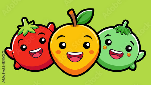 Adorable Kawaii Fruit Sticker Set with Sweet Smiling Faces
