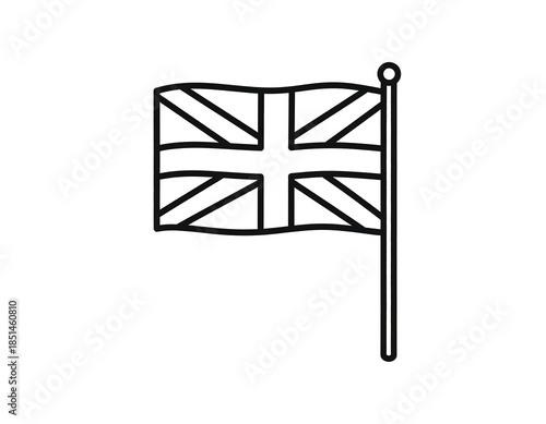 Simple black outline drawing of the flag on a pole, waving slightly