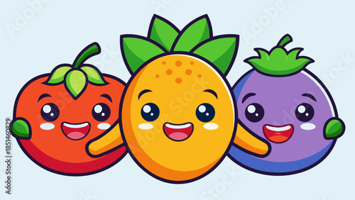 Adorable Kawaii Fruit Sticker Set with Sweet Smiling Faces