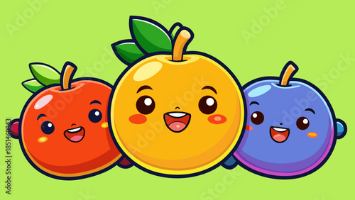 Adorable Kawaii Fruit Sticker Set with Sweet Smiling Faces