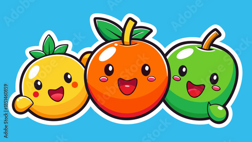 Adorable Kawaii Fruit Sticker Set with Sweet Smiling Faces