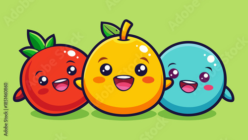 Adorable Kawaii Fruit Sticker Set with Sweet Smiling Faces