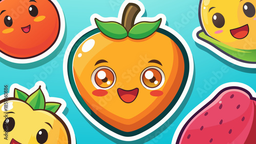 Adorable Kawaii Fruit Sticker Set with Sweet Smiling Faces