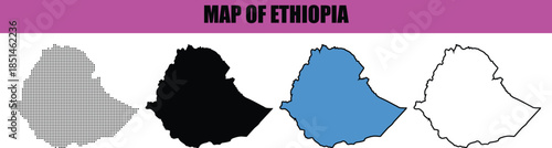 Ethiopia Map Silhouette Black and White, Minimalist Country Shape Illustration for Education, Digital Art, Geography, Stock and Infographic Use