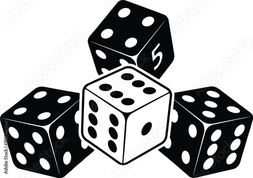  Black and white dice set icon for gambling casino games poker night betting luck and random chance concept.
