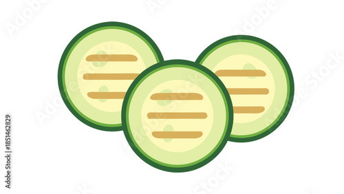 Vector illustration of three sliced cucumbers, cartoon style