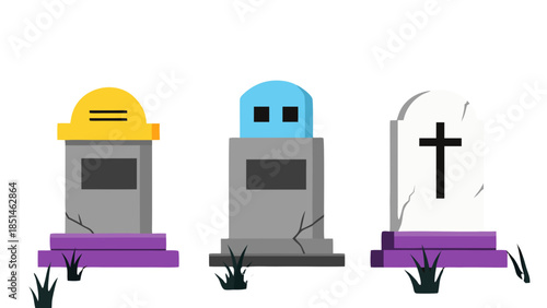 Vector Illustration of Three Stylized Gravestones