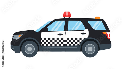 Vector Police SUV with Checkered Pattern and Lights