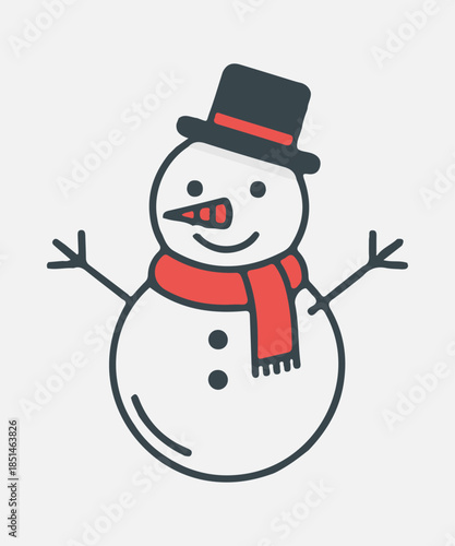Cheerful snowman wearing a red hat and scarf holding a broom in a snowy winter Christmas scene