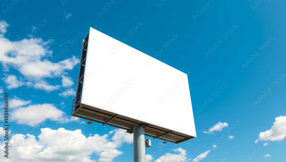Fototapeta premium Blank billboard against a bright blue sky with fluffy white clouds
