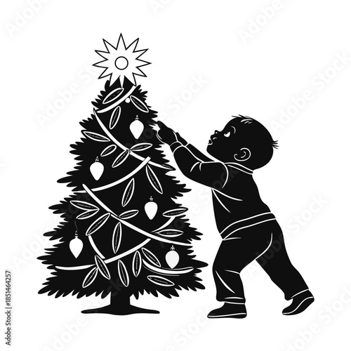 Child decorating christmas tree