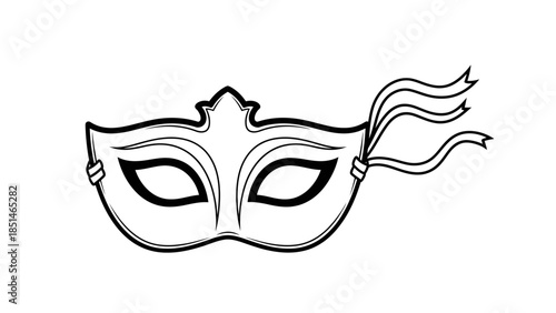 Elegant Black and White Carnival Mask with Ribbons, Perfect for Masquerade Parties and Celebrations.