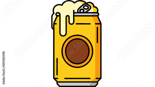 Yellow Beer Can with Overflowing Foam - Vector Icon