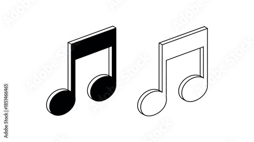 Obraz na plátně Isometric musical note icons black filled and line quaver music design