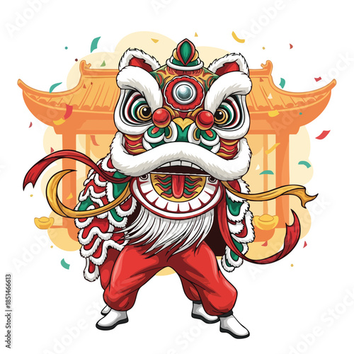 Chinese Lion Dance Performance Festive Celebration Illustration