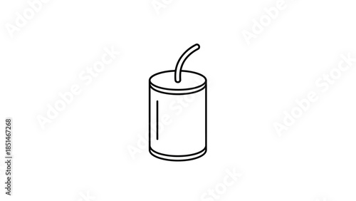 Simple line art illustration of a cylindrical firecracker with a fuse, depicted in black and white.