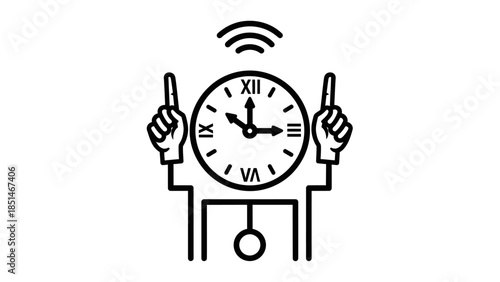 Minimalist black and white icon of a cuckoo clock with hands pointing up, symbolizing time and alerts.