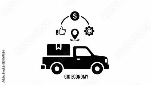 Gig Economy Pickup Truck with Icons Representing Services.