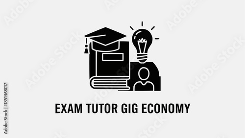 Exam Tutor Gig Economy Concept with Book Graduation Cap Lightbulb and Person Icon.