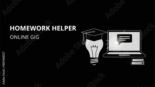 Homework Helper Online Gig with Lightbulb and Laptop.