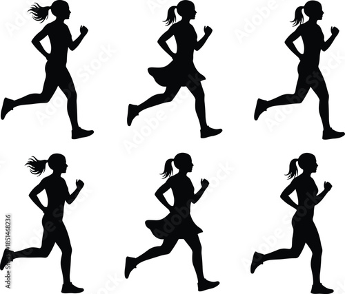 Black silhouette sequence of a man inline skating, rollerblading, sport, fitness, extreme sports, speed, action, movement, vector graphic.