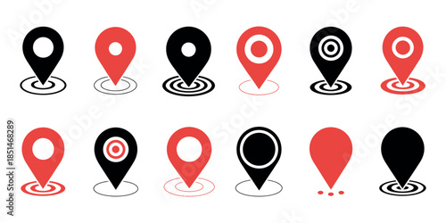 Location pin icon set business address route destination indicator