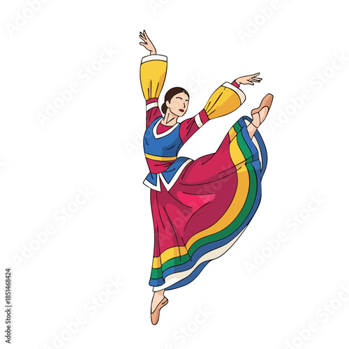 Traditional Folk Dancer in Colorful Costume Performing Dynamic Move