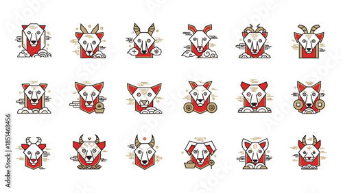 Collection of stylized dog portraits with unique artistic interpretations.