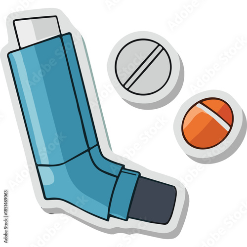 Asthma Inhaler and Pills Icon Set