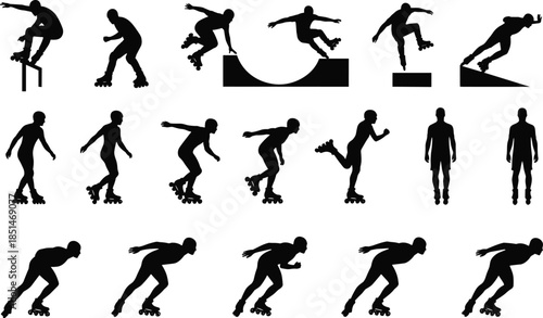 Black silhouette sequence of a woman running and jogging, fitness, healthy lifestyle, marathon, training, dynamic movement, female athlete.