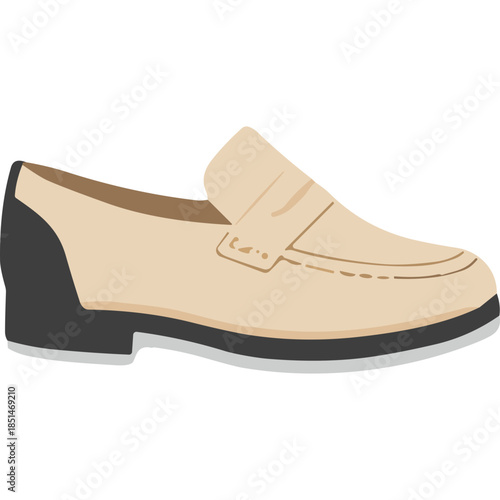 Beige Leather Loafer Shoe - Flat Illustration