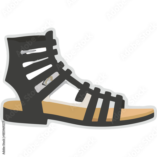 Black Gladiator Sandals Vector Illustration - Summer Fashion Footwear