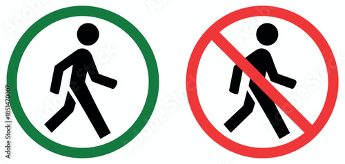 Pedestrian walk icons walk and stop human movement sign