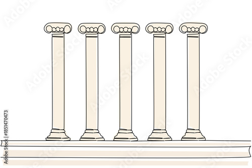 Continuous line drawing architecture concept for international event Democracy Day. Classical columns evoke ancient origins of democracy, emphasizing pillars of law, stability, and societal structure.
