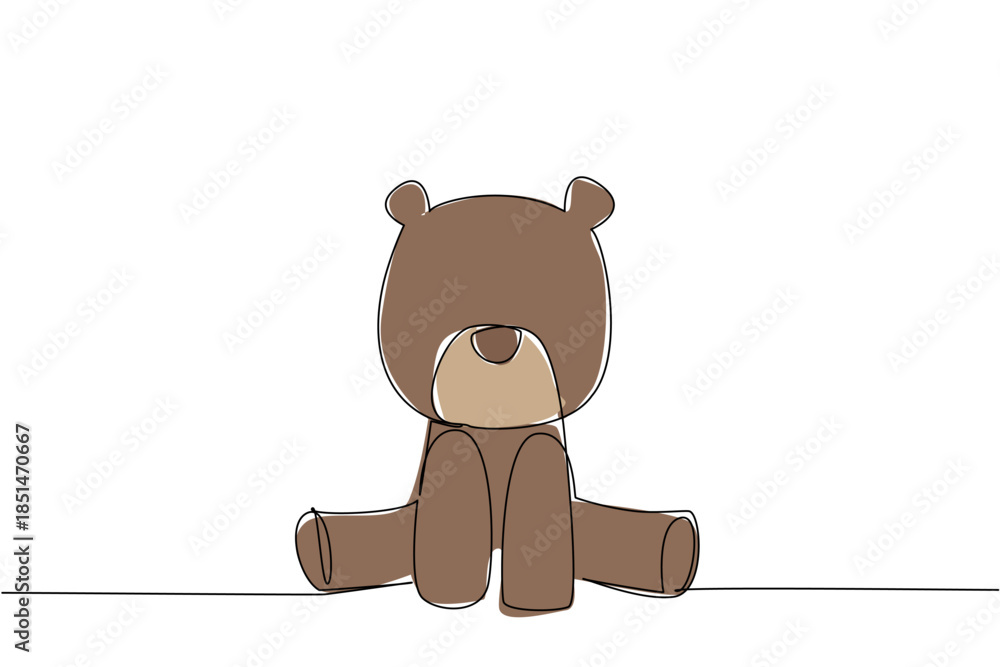 Fototapeta premium Continuous line drawing animal concept of a baby brown bear sitting calmly. Ideal for forest themes, nursery decor, or wildlife education, highlighting cuteness and innocence in wild mammals.