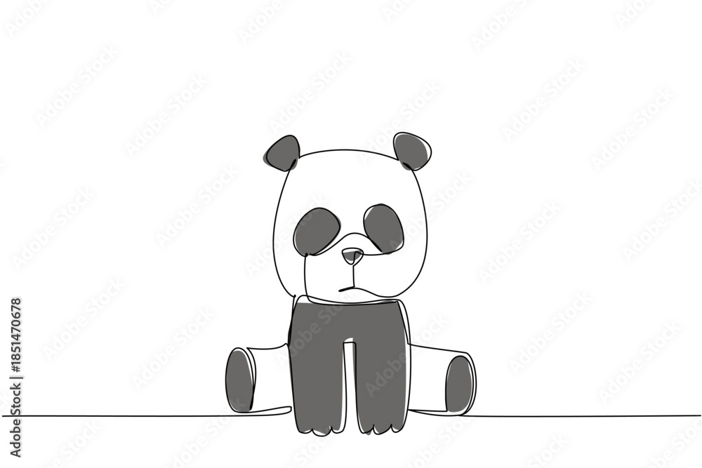 Obraz premium One line drawing nature concept of a baby panda with black big round eyes and ears sitting sweetly. Panda cub features chunky limbs and big eyes, ideal for nursery, wildlife, or Asian animal themes