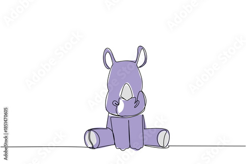 One line drawing animal concept capturing a cute baby rhino with a small horn seated calmly. Intended for wildlife, conservation, nursery decor, and childrens animal education content or zoo theme.