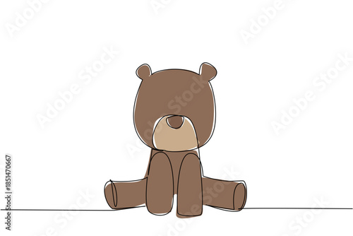Continuous line drawing animal concept of a baby brown bear sitting calmly. Ideal for forest themes, nursery decor, or wildlife education, highlighting cuteness and innocence in wild mammals.