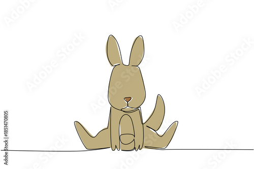 One line drawing nature animal concept. Baby kangaroo with long ears and curled tail sits posed to evoke nurturing and hope, for wildlife conservation, nature festivals, or Australia themed events.