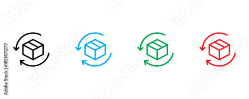 Box rotation icon set vector on white background. delivery, package box icon. illustration.