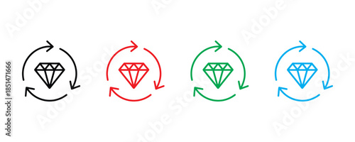 Diamond icon set vector on white background. rotation diamond icon. vector illustration.