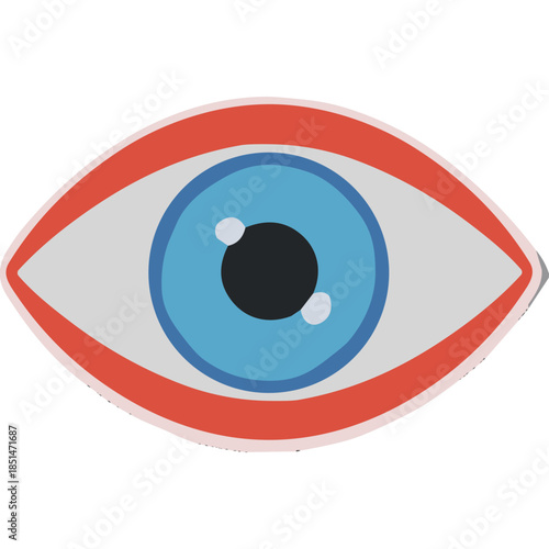 Blue Eye Icon with Red Eyelids and White Highlights