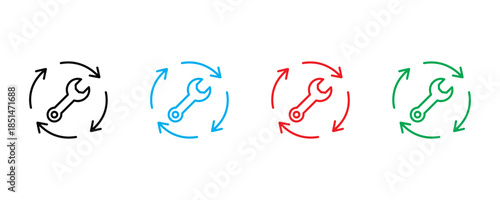 Wrench icon set vector on white background. rotation maintenance, repair icon. vector illustration.