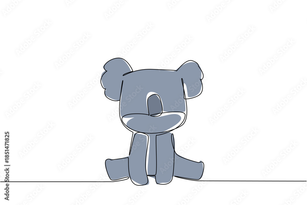 Fototapeta premium One line drawing of a cute baby koala sitting down for Australian nature concept. This minimalist animal design represents wildlife zoo life and a friendly adorable icon symbol.